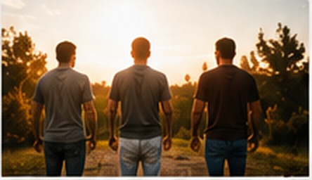 Men walking together at sunset